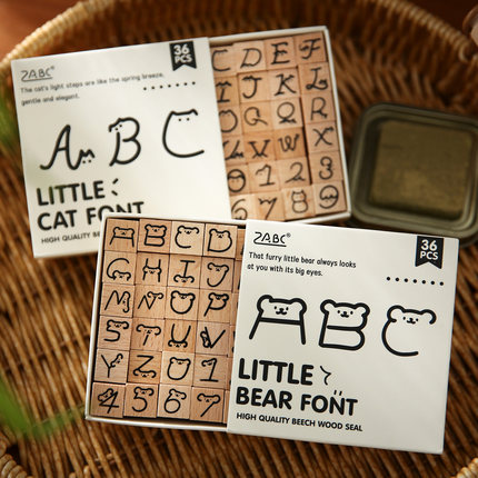 小日子不翻篇 小猫字体字母盒装印章迷你图案手帐diy装饰木质印画