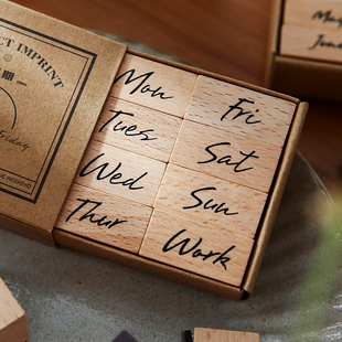 小日子不翻篇木质星期月份手帐印章 ins手帐素材日记工具橡胶图章