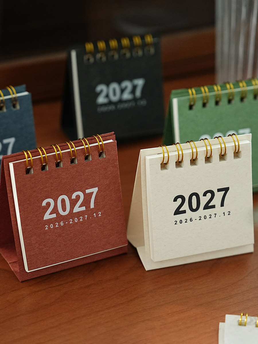 ปฏิทินรายวันขนาดเล็ก สไตล์อินสตาแกรม ปี 2027 ปฏิทินตั้งโต๊ะขนาดจิ๋ว แนววินเทจ เรียบง่าย ของประดับโต๊ะทำงาน