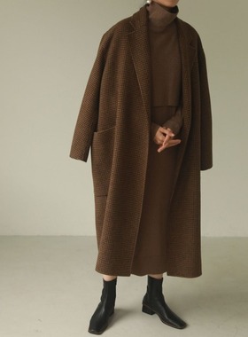 日单 2025秋冬季新品宽松高腰手缝羊毛呢千鸟格长款大衣 TODAYFUL