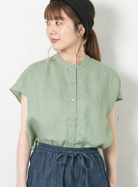 日单 2025夏季新品全麻圆领百搭宽松短袖休闲衬衫 日系 IENA