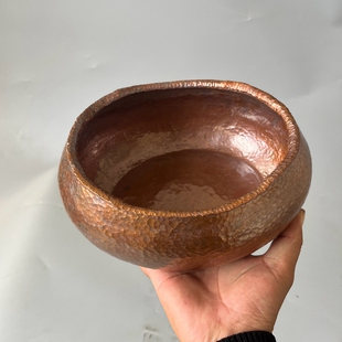 纯铜茶洗茶具配件复古锤纹铜壶承紫铜茶洗打红铜茶水洗钵盂茶渣桶