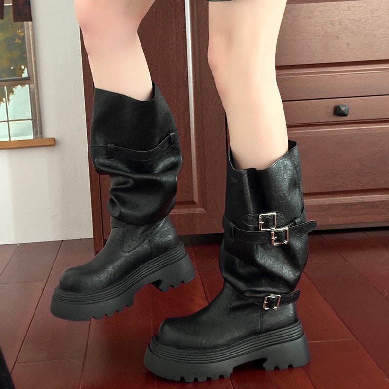 大筒围过膝高筒靴子女2025秋冬季新款厚底堆堆靴两穿骑士靴长筒靴