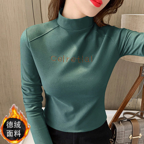 【双面德绒】半高领女装2025德绒修身打底衫女秋冬季新款韩版长袖
