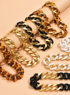 欧美古巴链男款嘻哈风项链费加罗项链亚克力女款夜店嘻哈朋克项链