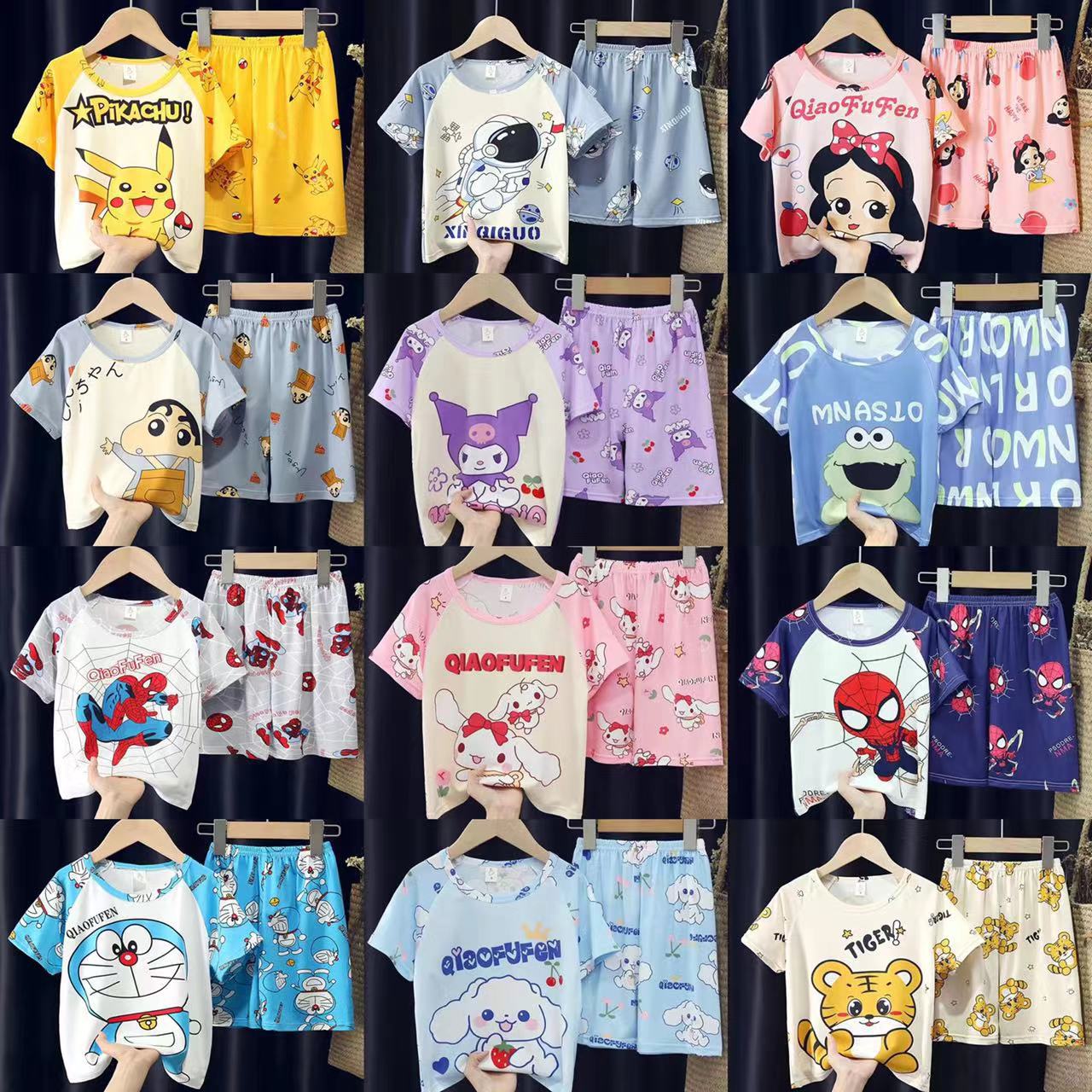 东南亚批发夏季儿童睡衣短袖圆领休闲套装男孩女童薄款卡通家居服