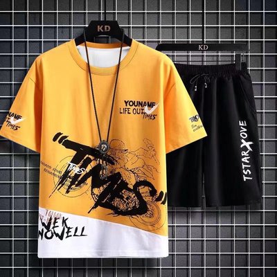 男士休闲运动套装潮流短袖夏季大码新款帅气搭配短裤韩版潮牌衣服
