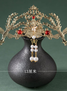 汉服发冠古风唐风明制古装宋制发饰古风珍珠流苏配饰超仙盘发凤冠