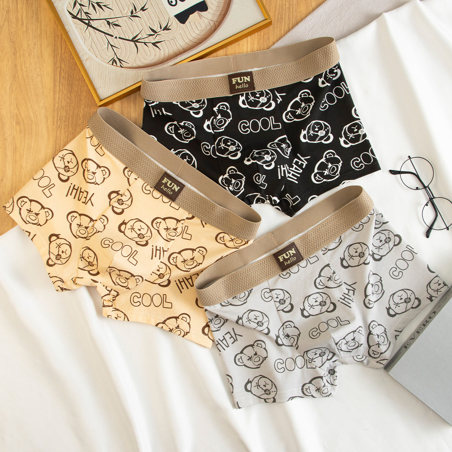诱集男士内裤2025新款青少年男式纯棉四角裤时尚潮流小熊印花内裤,女士内衣/男士内衣/家居服,男平角内裤,淘宝优惠券,粉丝福利购,淘宝优惠卷