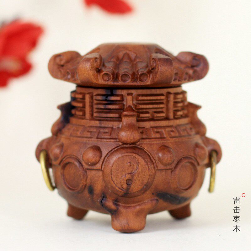 中式香插DIY摆件雷击枣木雕刻炼丹炉款摆饰小摆件规格约5.9CM左右