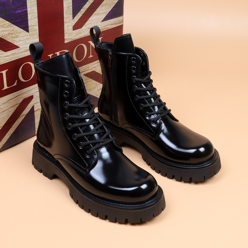 马丁靴男秋冬英伦风漆皮亮面擦色