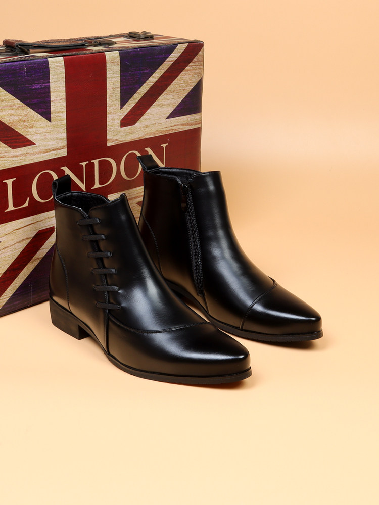 MENS POINTY TOE BOOTS BRITISH CHELSEA BOOTS BLACK HEIGHTENED LEATHER SHOES FASHION MARTIN BOOTS HAIRSTYLIST SHOES