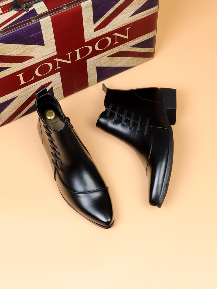 MENS POINTY TOE BOOTS BRITISH CHELSEA BOOTS BLACK HEIGHTENED LEATHER SHOES FASHION MARTIN BOOTS HAIRSTYLIST SHOES