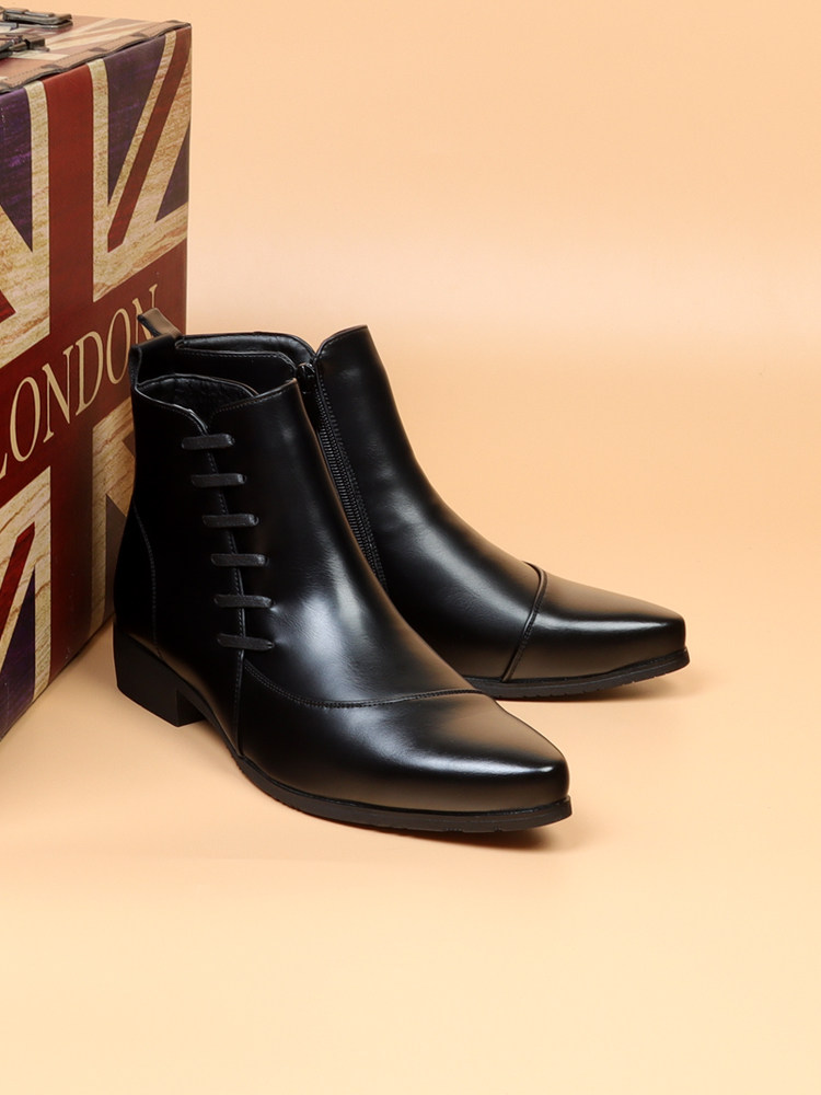 MENS POINTY TOE BOOTS BRITISH CHELSEA BOOTS BLACK HEIGHTENED LEATHER SHOES FASHION MARTIN BOOTS HAIRSTYLIST SHOES