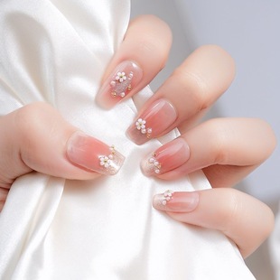 美甲贴片 珍珠腮红温柔小花显白成品穿戴式 穿戴甲手工短款 法式