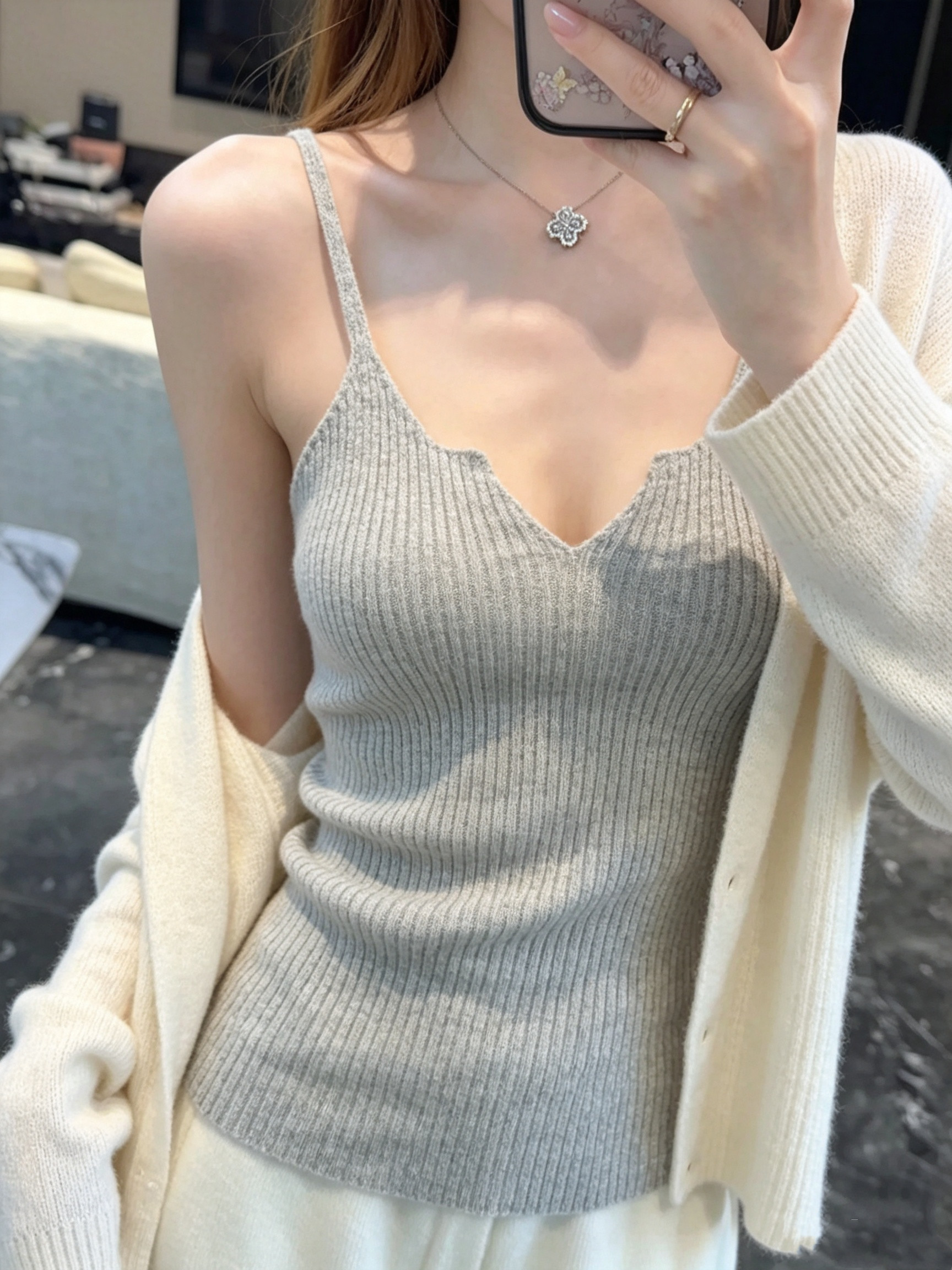 2026秋季100山羊绒针织衫时尚气质蕾丝女宽松上衣女