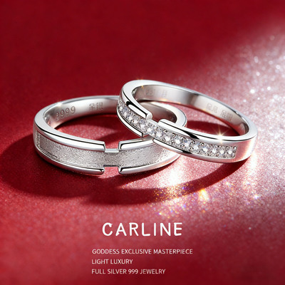 S999纯银情侣对戒小众设计戒指女生一对情侣生日圣诞节礼物送女友