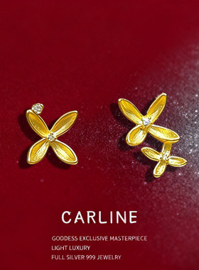 中国黄金999金色樱花耳钉女新款黄金耳环纯金耳饰生日礼物送女友