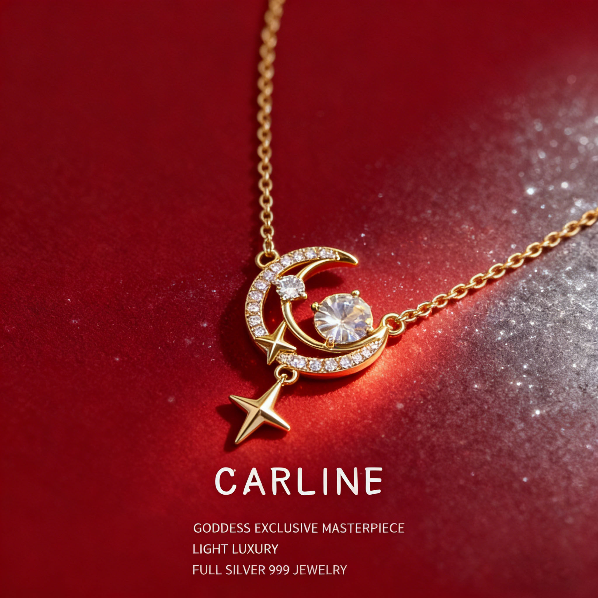 周大星月荧光珐琅纯银锁骨链