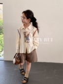 儿童春季 裤 复古时髦洋气休闲长袖 品牌女童装 衬衫 西装 5分裤 子