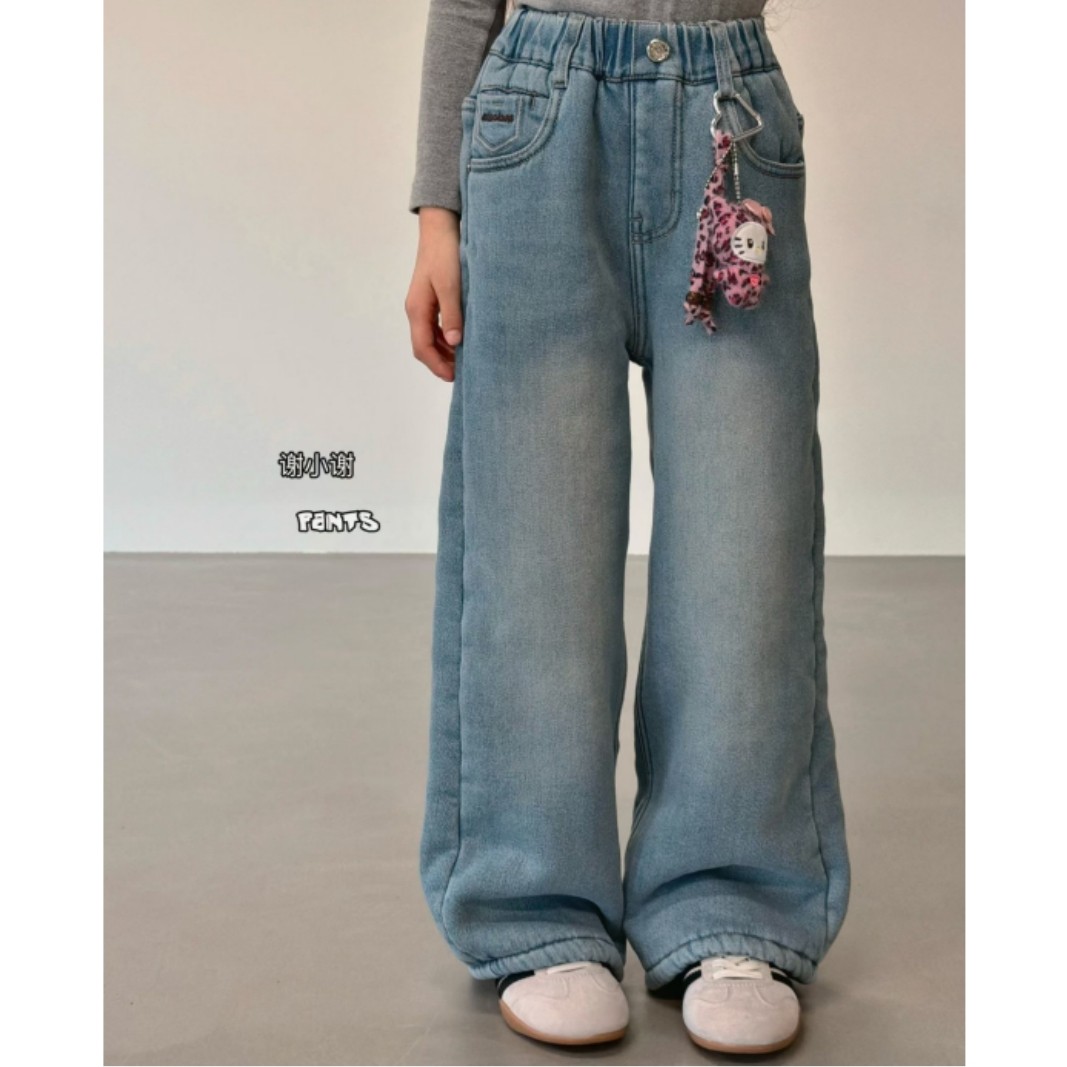 【超厚！羊驼绒】韩版女童中大童冬季加绒休闲牛仔裤直筒裤