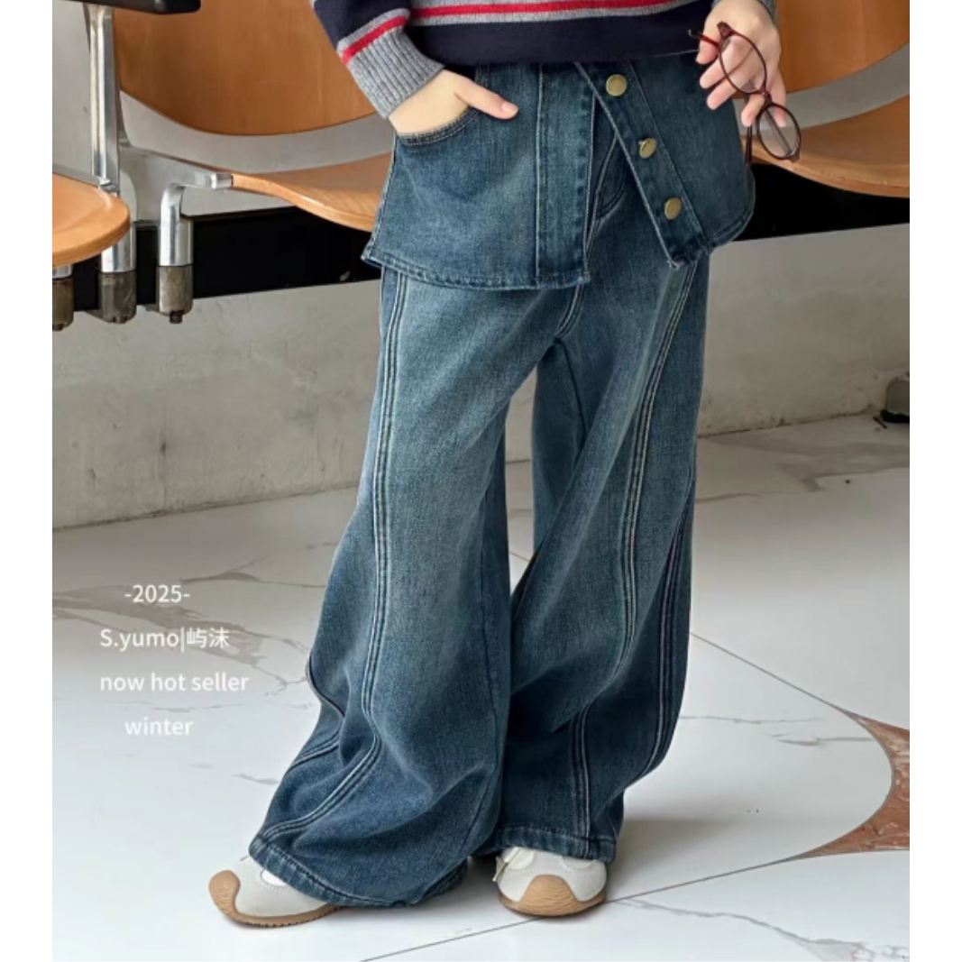 【一体绒】女童装儿童中大童冬季加厚加绒亲子母女装屁帘牛仔裤