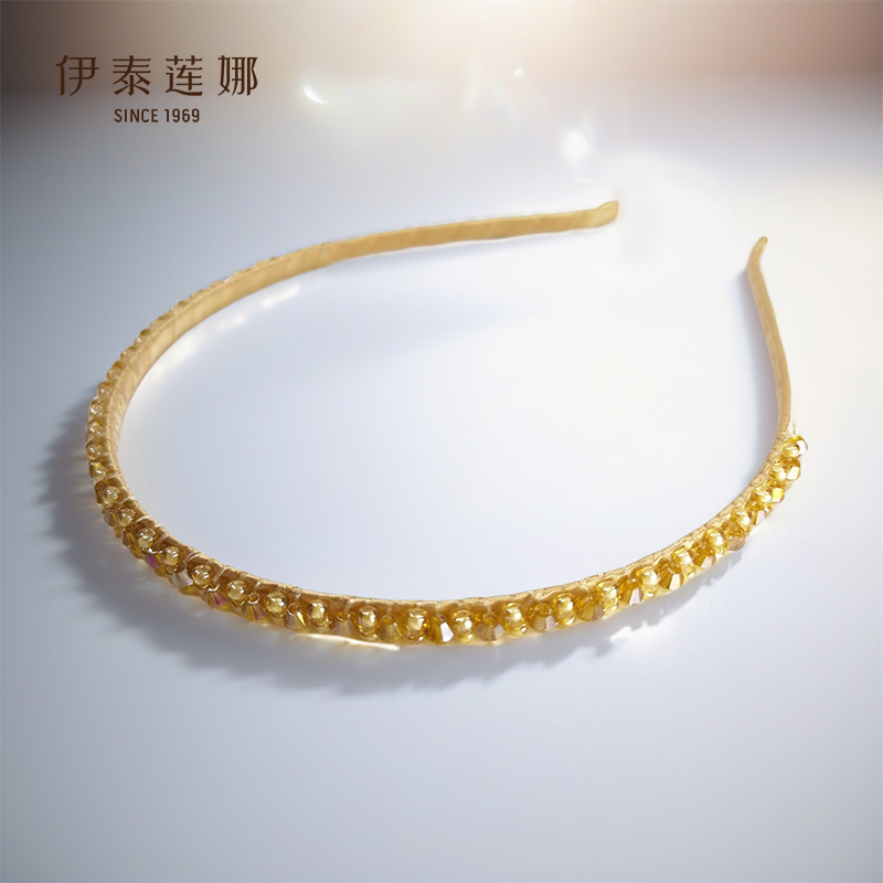 绕丝带串珠金黄色细发箍 法式头箍 轻奢发饰复古发饰 女 伊泰莲娜