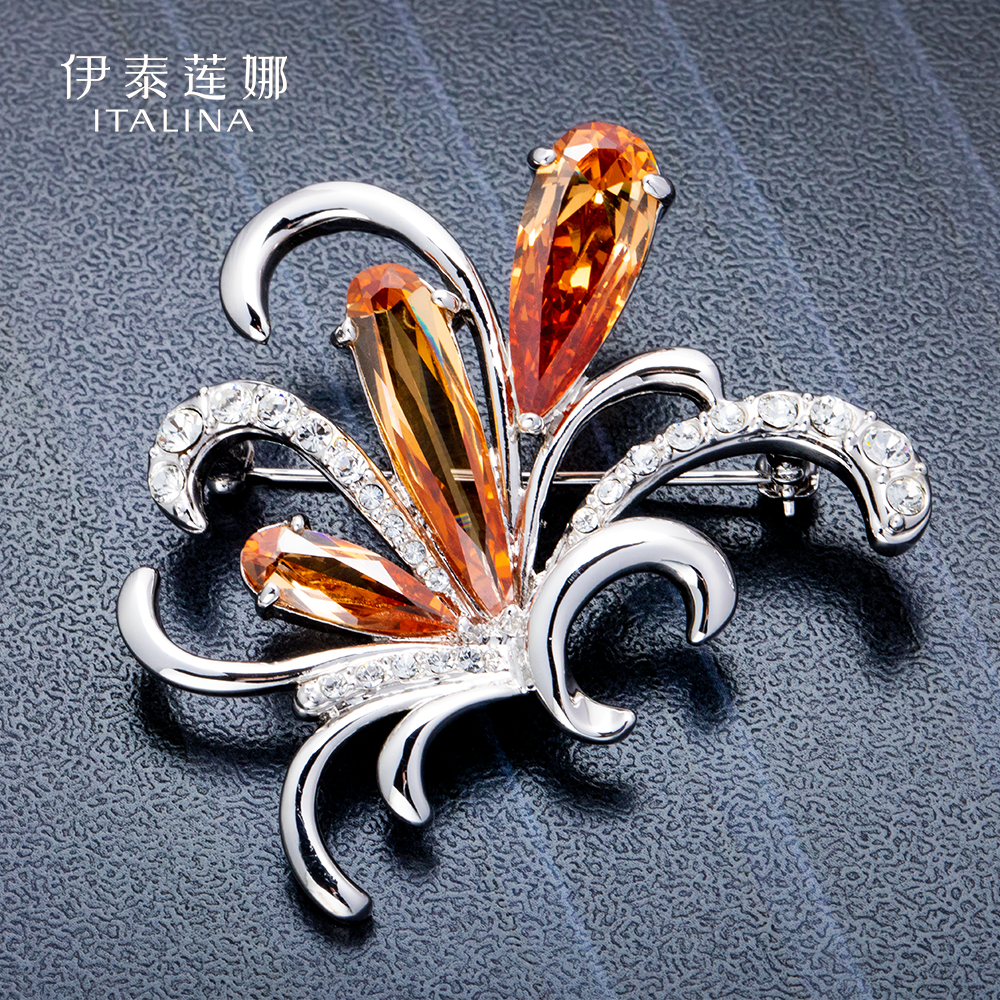 兰花香槟晶胸针披肩扣别针高级感
