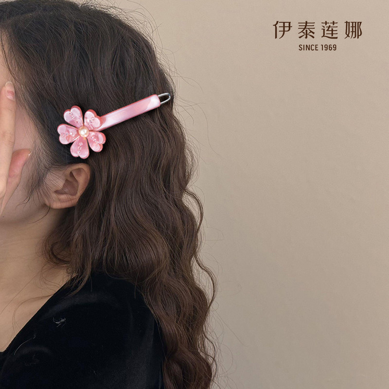 伊泰莲娜 橙花仿珍珠青蛙夹边夹 仿水晶刘海夹前额碎发小发夹 女图片