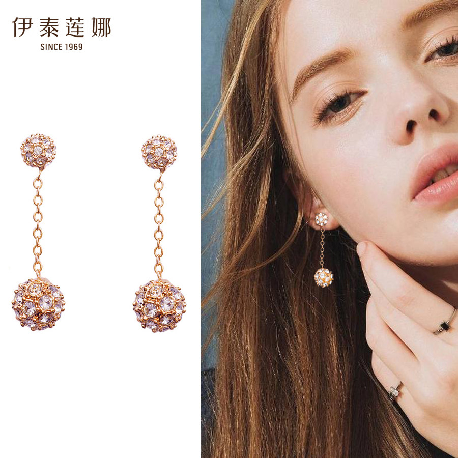 水晶球镀K金耳夹/耳环 防过敏耳钉 网红长款耳坠 女 伊泰莲娜图片