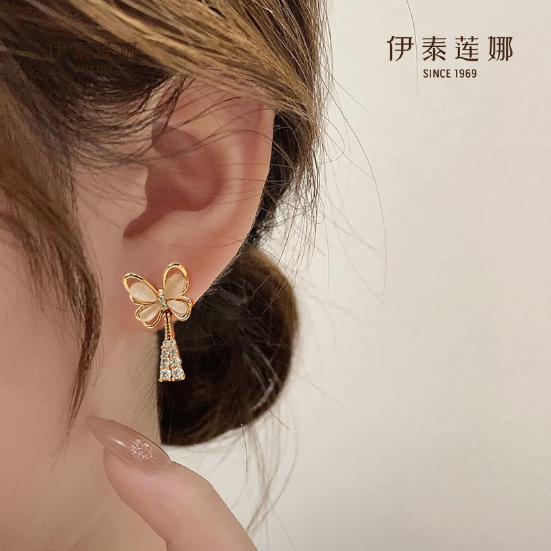 灵动蝴蝶没耳洞戴玫瑰金色无痛耳夹 仿水晶耳饰耳坠女 伊泰莲娜