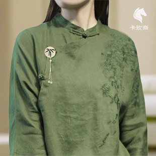 法国风格 卡玫奈 复古新中式锆石压襟扣胸针中国风旗袍胸花女