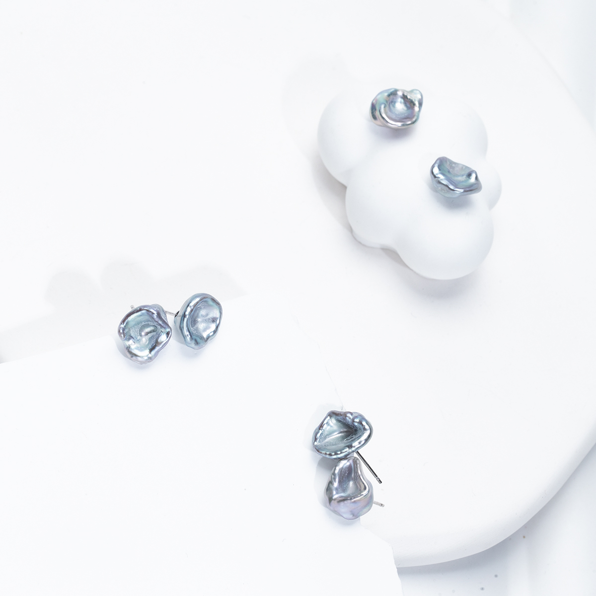 【蓝雪花瓣】天然淡水无核KESHI耳钉花瓣巴洛克耳环