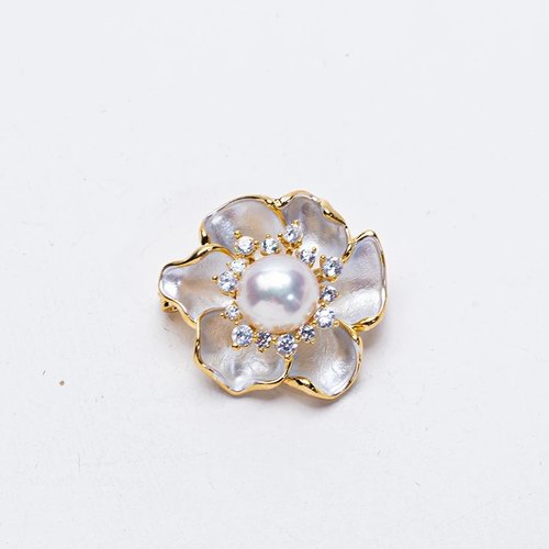 【山茶花胸针】清新百搭天然淡水珍珠山茶花胸针精致花朵配饰