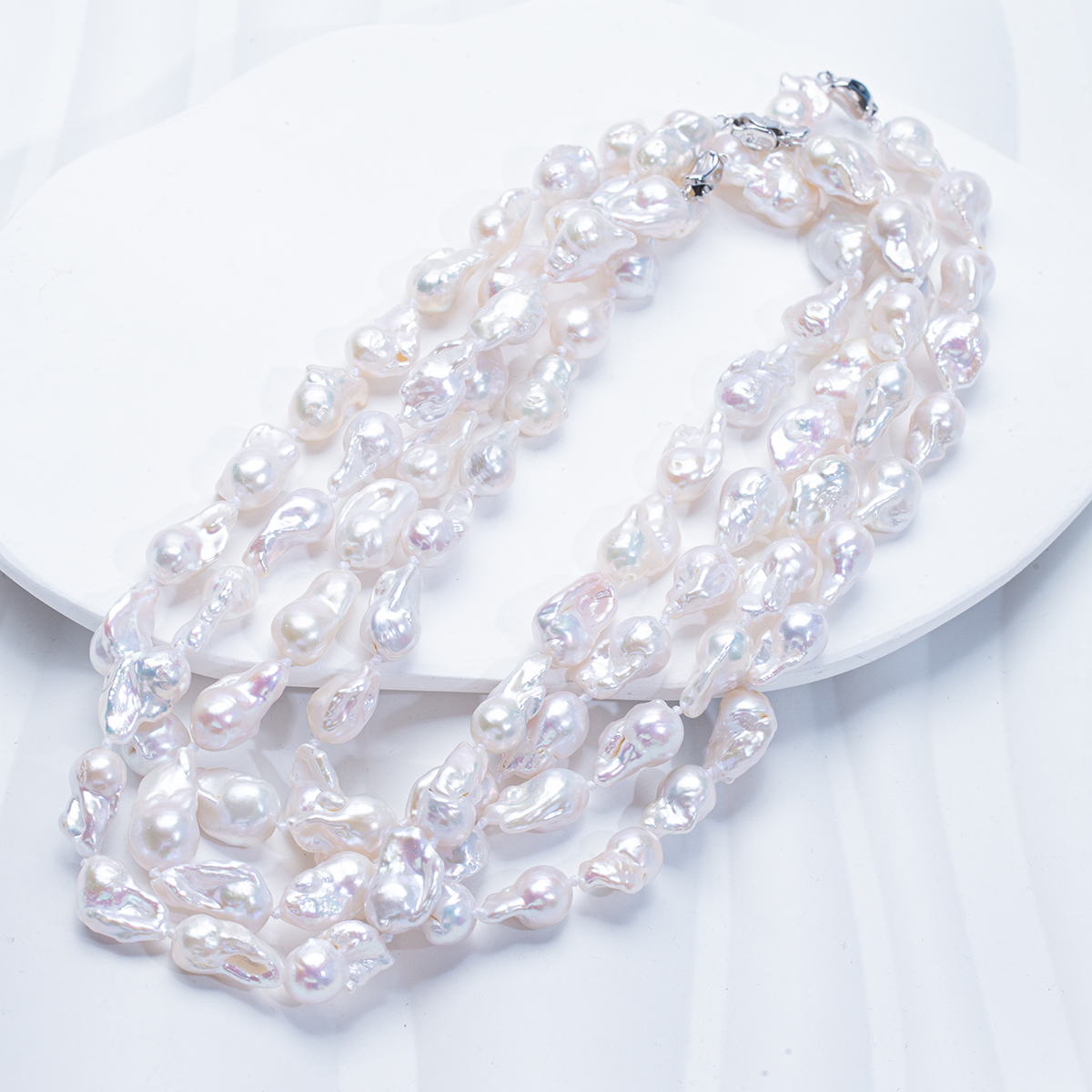 【小小镜子】天然淡水巴洛克白细胞片珍珠简约项链