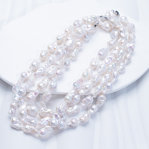 【小小镜子】天然淡水巴洛克白细胞片珍珠简约项链