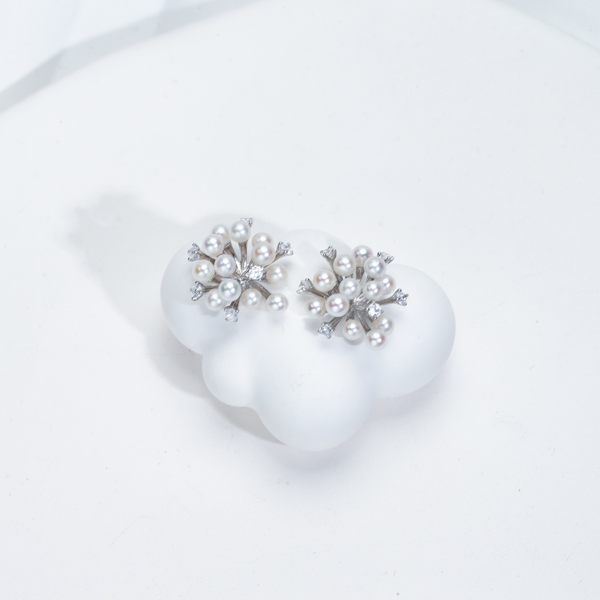 【手捧花】S925银天然淡水BABY珍珠满天星烟花耳钉手工镶嵌2-3mm