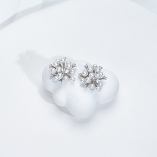 3mm S925银天然淡水BABY珍珠满天星烟花耳钉手工镶嵌2 手捧花