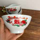 微瑕疵 怀旧 5.5英寸 高脚碗 加厚 14公分 400ml 微波炉适用 喜庆