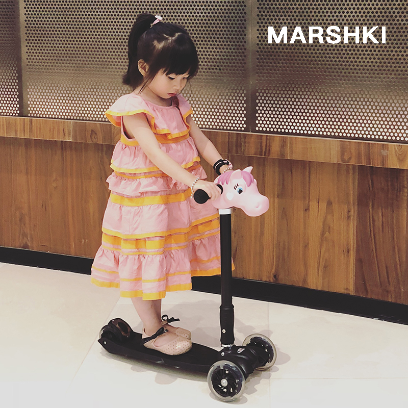 Marshki小千千儿童滑板车可加座椅升降折叠四轮闪光滑滑车1-14岁