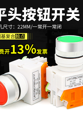 自复位 平头按钮开关 LAY37-11BN 平头按钮 22MM Y090 常开常闭