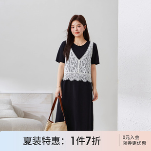 采多宝高端大码 假两件宽松显瘦镂空背心连衣裙 女装 胖mm2025夏季