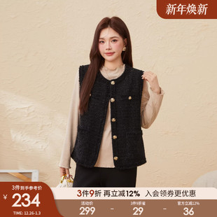 新款 胖mm2025冬季 银丝圆领小香风减龄百搭厚马甲 女装 采多宝大码