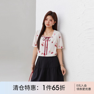 采多宝大码 女装 甜美小碎花泡泡短袖 上衣胖mm独特超好看减龄衬衫