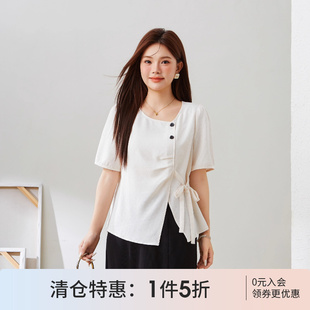设计感气质上衣 采多宝大码 女装 韩系甜美系带褶皱小衫 胖mm新中式