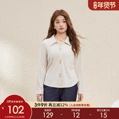 采多宝大码 显瘦t恤 修身 女装 韩系温柔风翻领坑条上衣胖mm2026春季