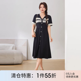 显瘦蕾丝花边薄款 采多宝高端大码 修身 女装 雪纺连衣裙 胖mm新品
