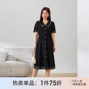 翻领设计感印花A字连衣裙 采多宝高端大码 女装 胖mm2025夏季 新款