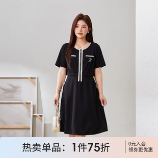 拼接法式 采多宝高端大码 新款 女装 气质收腰显瘦连衣裙 胖mm2025夏季