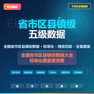 省市区县镇五级数据|经纬度|字母简写